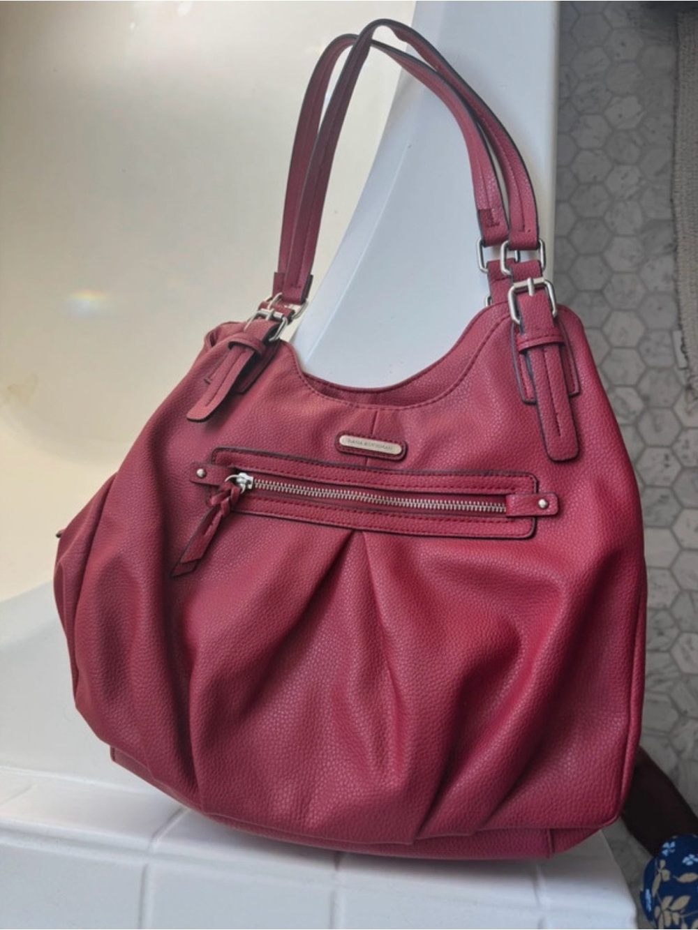 Dana Buchman Red Pebbled Leather Shoulder Bag